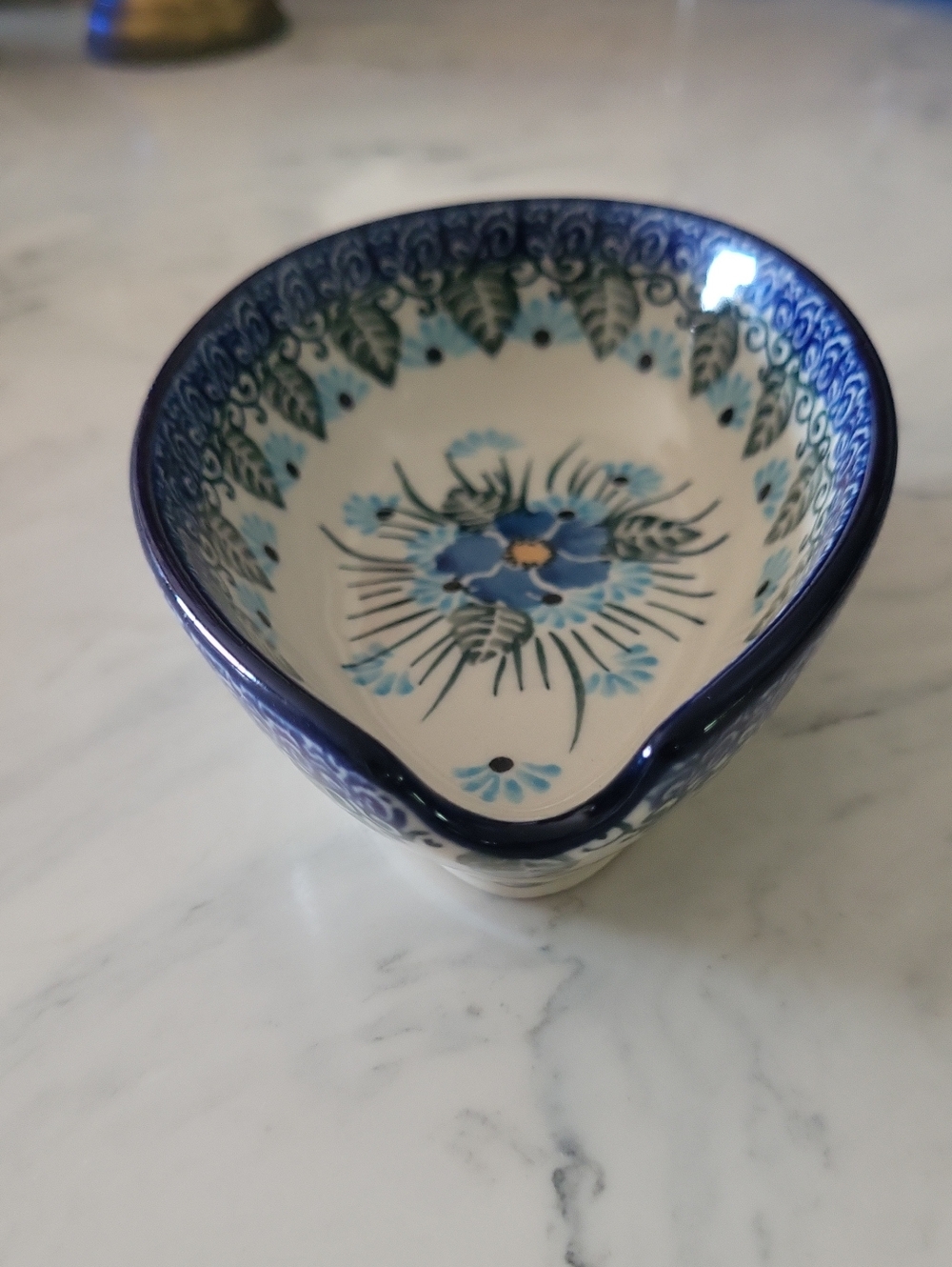 Hand-Painted Polish Pottery Forget Me Not Spoon Rest
